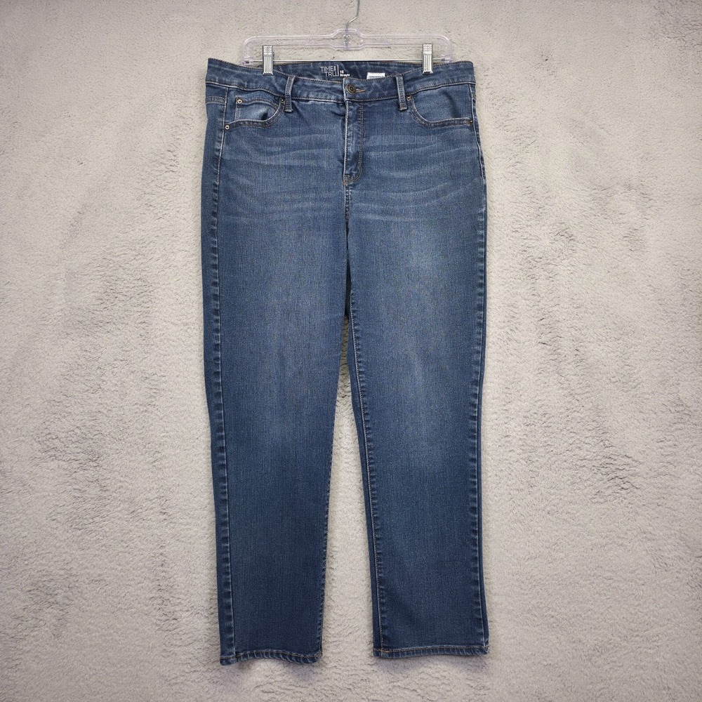 Time and Tru Jeans Women 16 Blue Straight Leg Mid Rise Medium Wash Cropped Ankle